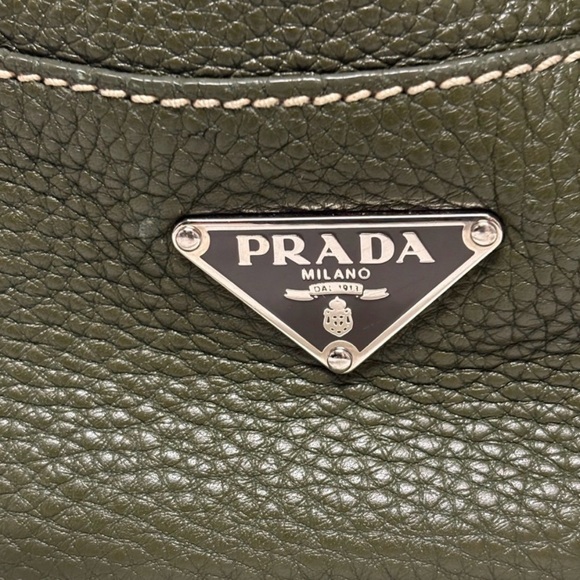 Prada Vitello Daino Olive Green Leather Tote — Silver Hardware • Like New - Picture 4 of 9